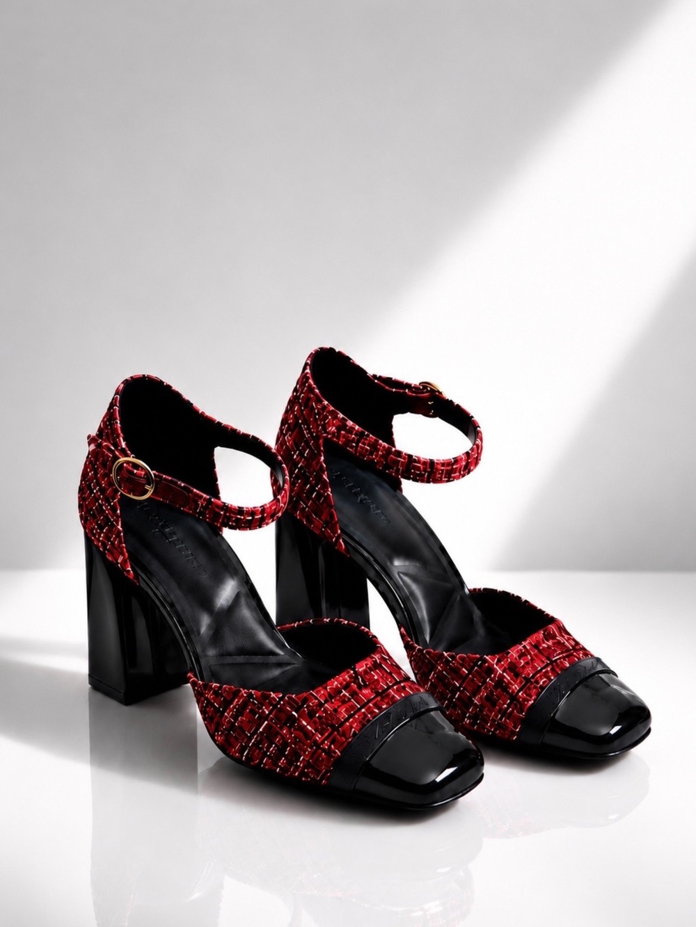 Karl Lagerfeld Paris Sapphira Plaid Block Heel Ankle Wrap Pumps Size 8.5